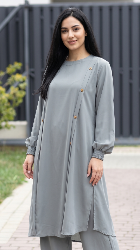 Stylish TwoPiece Tunic Abaya in Chrome Grey