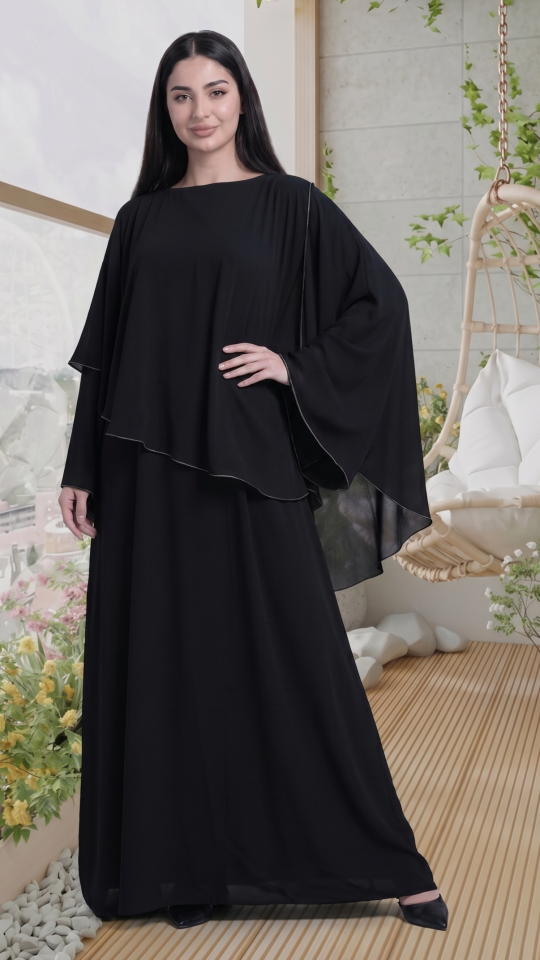 Nida Matte Abaya With Overlock Design In Black