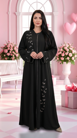 Wholesale Black Zoom Abaya With Crystal Hand Work And Piping 