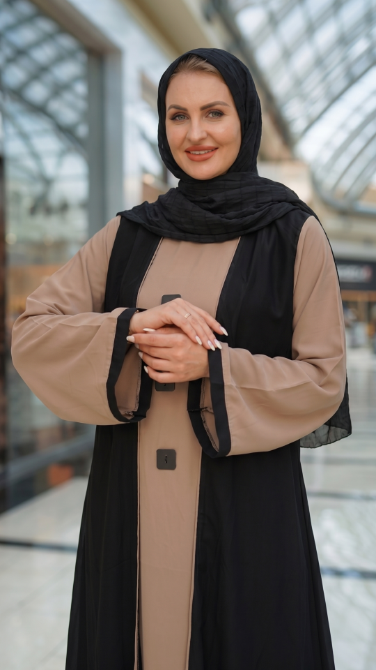 Wholesale Shrug Abaya with Show Buttons on the Front in Beige and Black