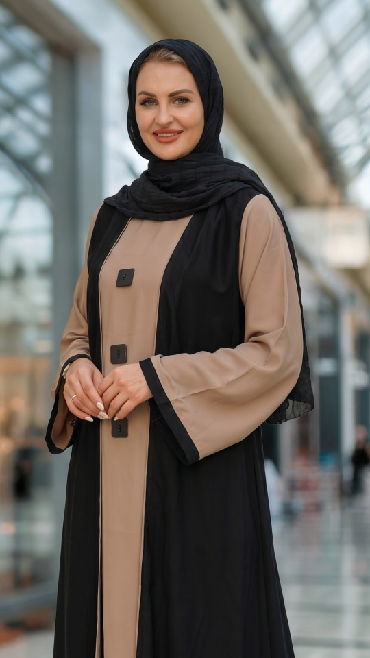 Wholesale Shrug Abaya with Show Buttons on the Front in Beige and Black
