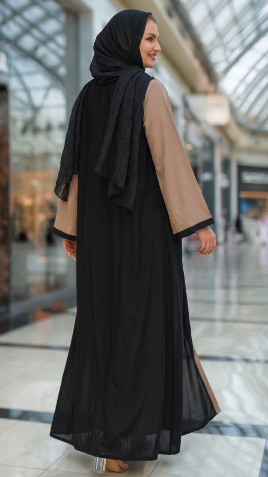 Wholesale Shrug Abaya with Show Buttons on the Front in Beige and Black