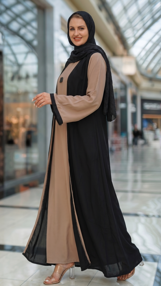 Wholesale Shrug Abaya with Show Buttons on the Front in Beige and Black