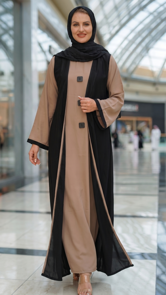 Wholesale Shrug Abaya with Show Buttons on the Front in Beige and Black