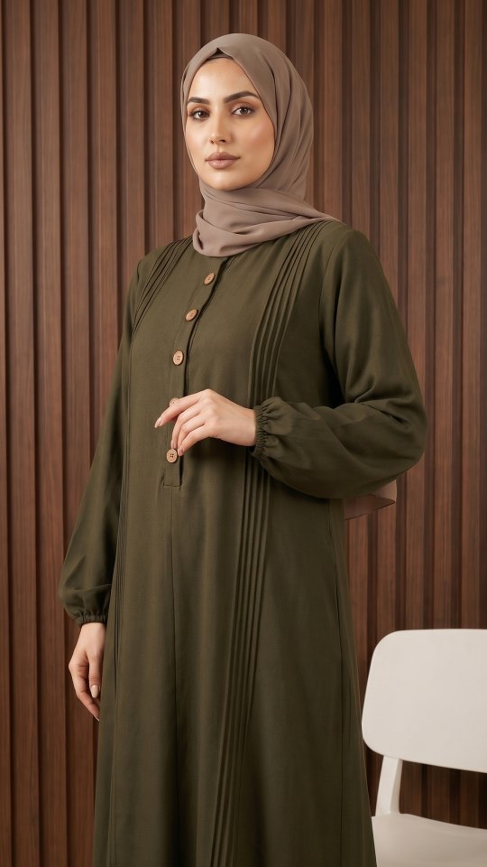 Wholesale Olive Abaya with Show Buttons 