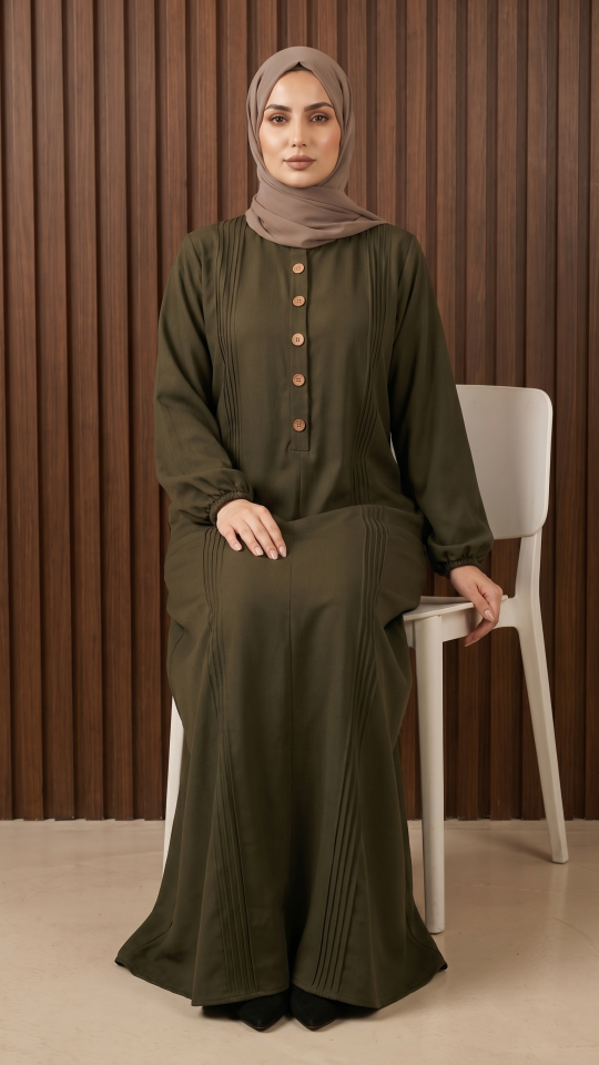 Wholesale Olive Abaya with Show Buttons 
