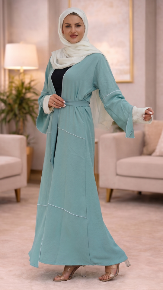 Turquoise Shrug with OffWhite Overlocking on the Front and Sleeves