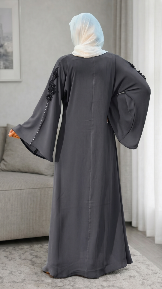 Black Abaya with a White Band on the Front and Sleeves 