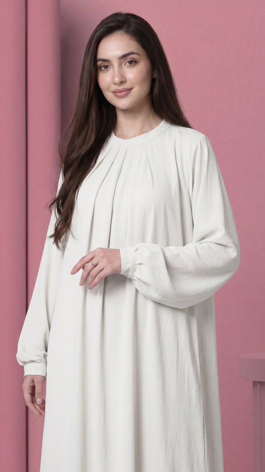 Wholesale White Simple and Elegant Pleated Abaya