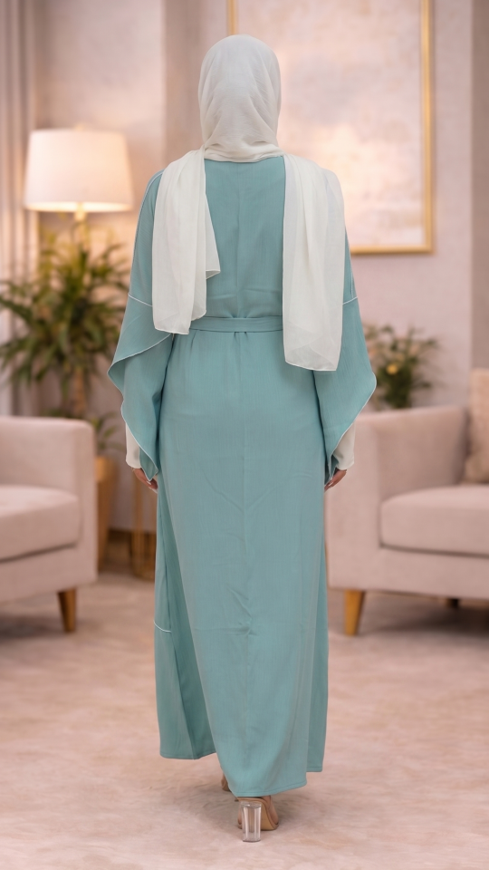 Turquoise Shrug with OffWhite Overlocking on the Front and Sleeves
