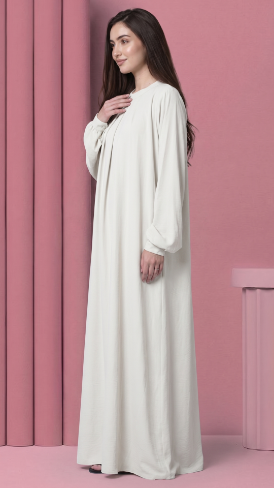 Wholesale White Simple and Elegant Pleated Abaya