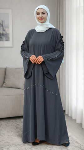 Maroon Abaya with a White Band on the Front and Sleeves 