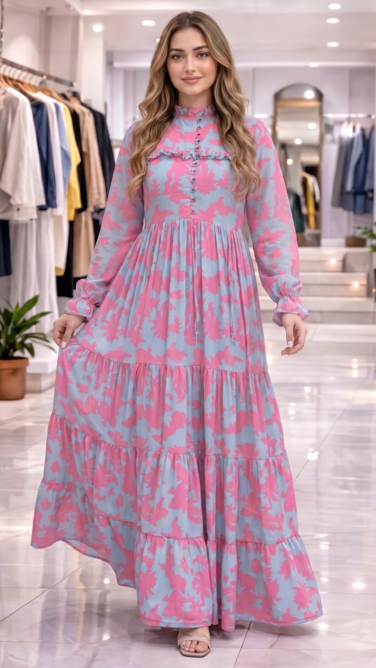 Modest Dress with Tropical Print