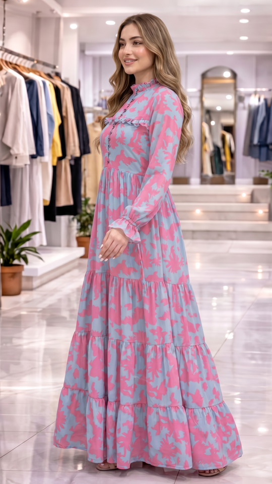 Modest Dress with Tropical Print