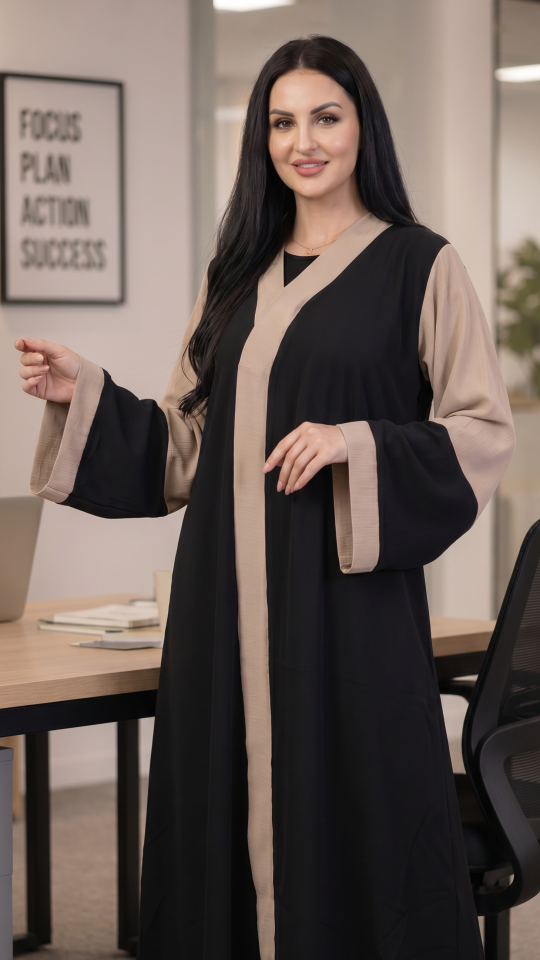 Wholesale Black and Beige Elegant Zoom Abaya