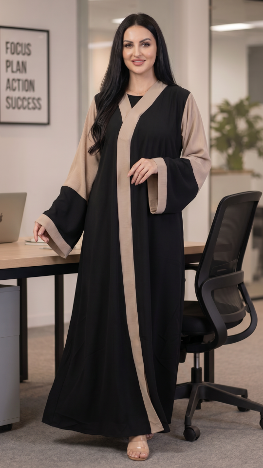 Wholesale Black and Beige Elegant Zoom Abaya
