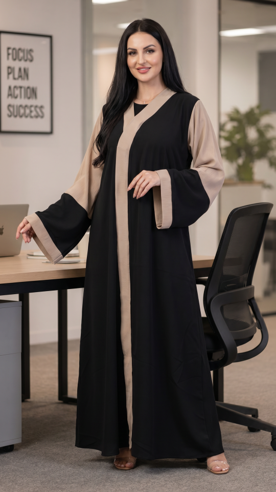 Wholesale Black and Beige Elegant Zoom Abaya