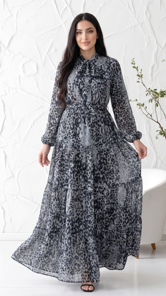 Wholesale Tiger Printed Modest Dress In Ash