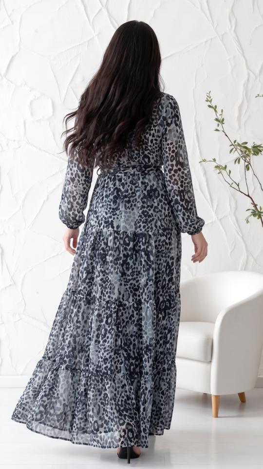 Wholesale Tiger Printed Modest Dress In Ash