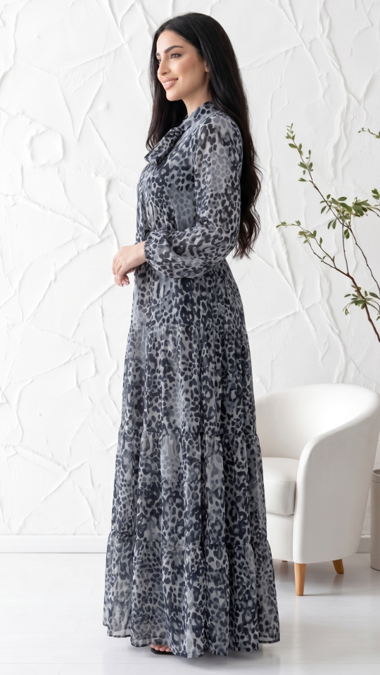 Wholesale Tiger Printed Modest Dress In Ash