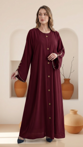 Wholesale Mint CEY Abaya With Beige Piping And Show Buttons on the Front And Sleeves 