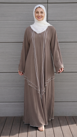 Bulk Modest Abaya with White Overlock Design on the Front and Sleeves in Black