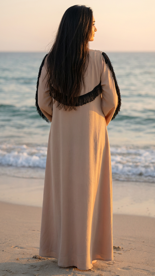 Wholesale Beige Abaya with Elegant Lace on the Sleeves and Back