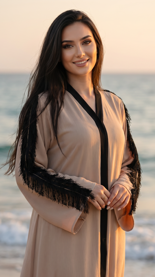 Wholesale Beige Abaya with Elegant Lace on the Sleeves and Back