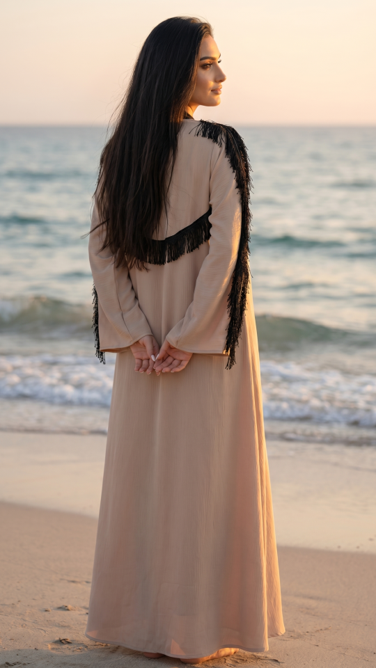 Wholesale Beige Abaya with Elegant Lace on the Sleeves and Back