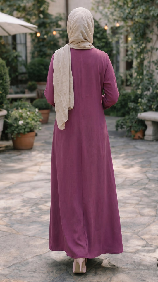 CEY Modest Dress with an Attached Shrug and Black Crystal Handwork on the Front