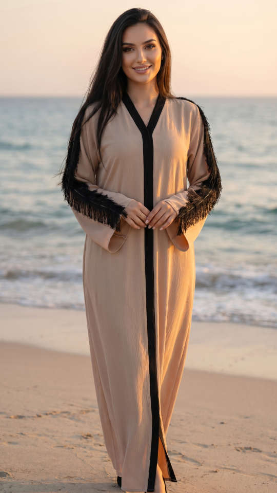 Wholesale Beige Abaya with Elegant Lace on the Sleeves and Back