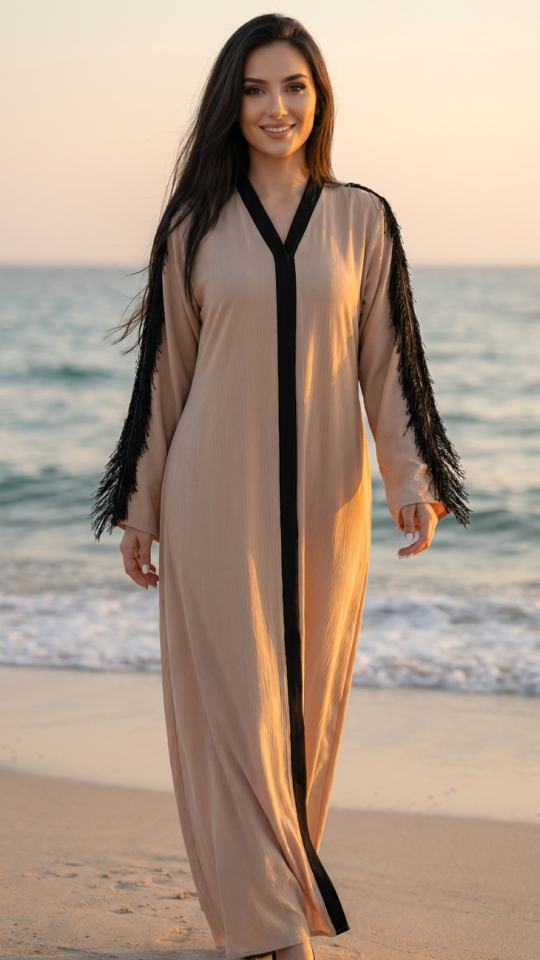 Wholesale Beige Abaya with Elegant Lace on the Sleeves and Back