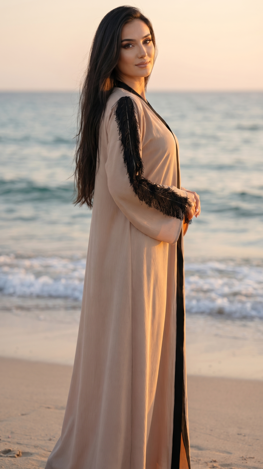 Wholesale Beige Abaya with Elegant Lace on the Sleeves and Back