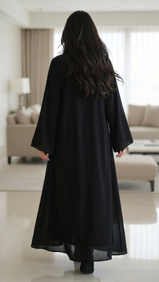 Abaya with Show Buttons and Piping on the Front and Two Side Pockets 