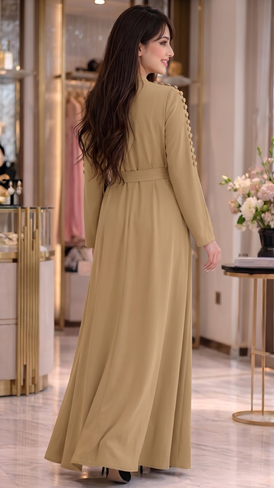 Modest Dress With a Belt in Beige