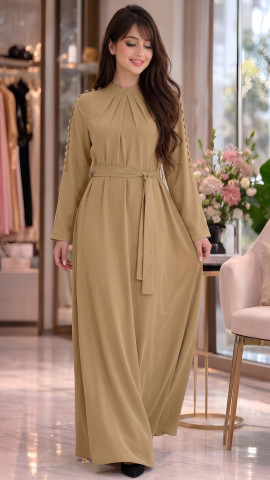 Modest Dress with a Belt in Maroon