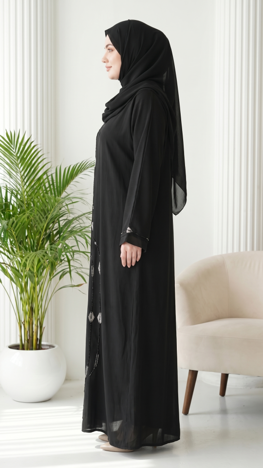 Zoom Abaya With Handwork In Black  