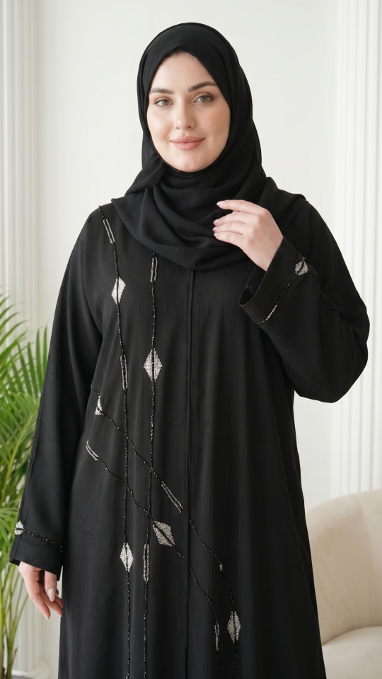 Zoom Abaya With Handwork In Black  