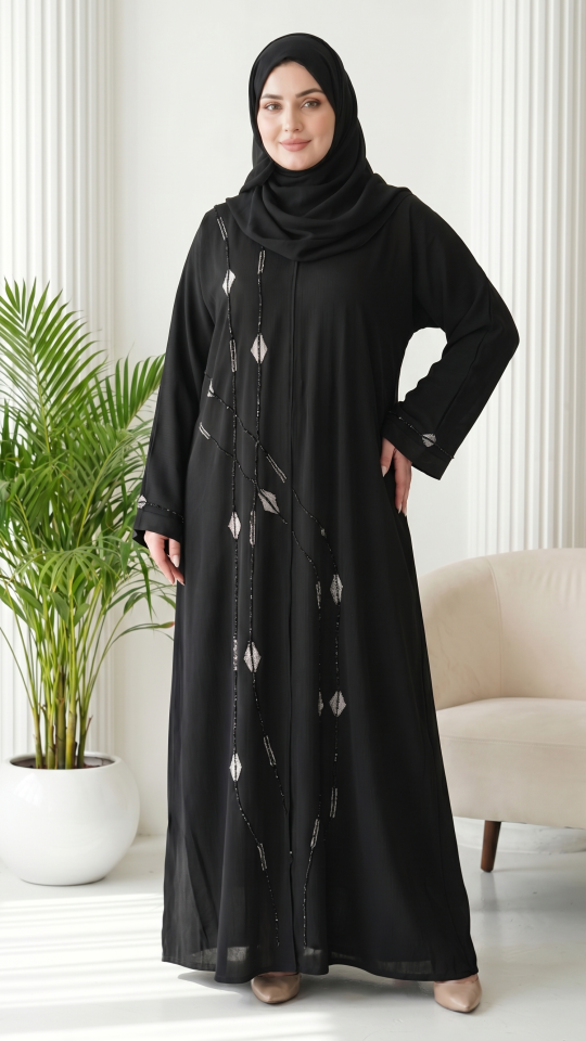 Zoom Abaya With Handwork In Black  
