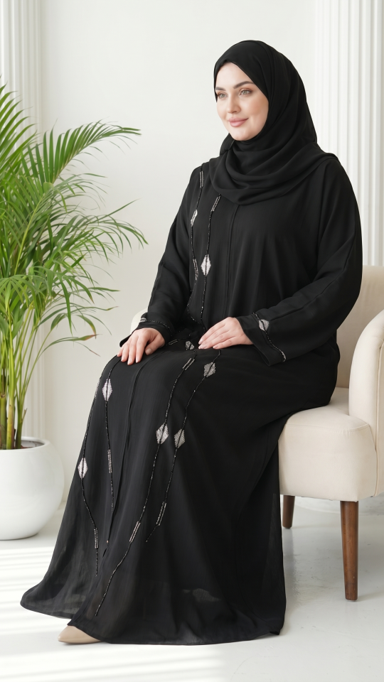 Zoom Abaya With Handwork In Black  