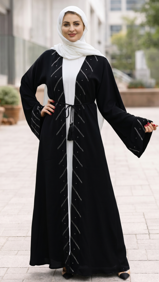 Modest Dress with a Shrug and Beads on the Front and Sleeves