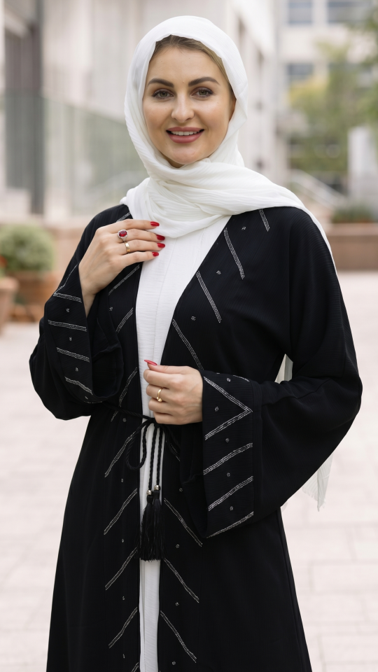Modest Dress with a Shrug and Beads on the Front and Sleeves