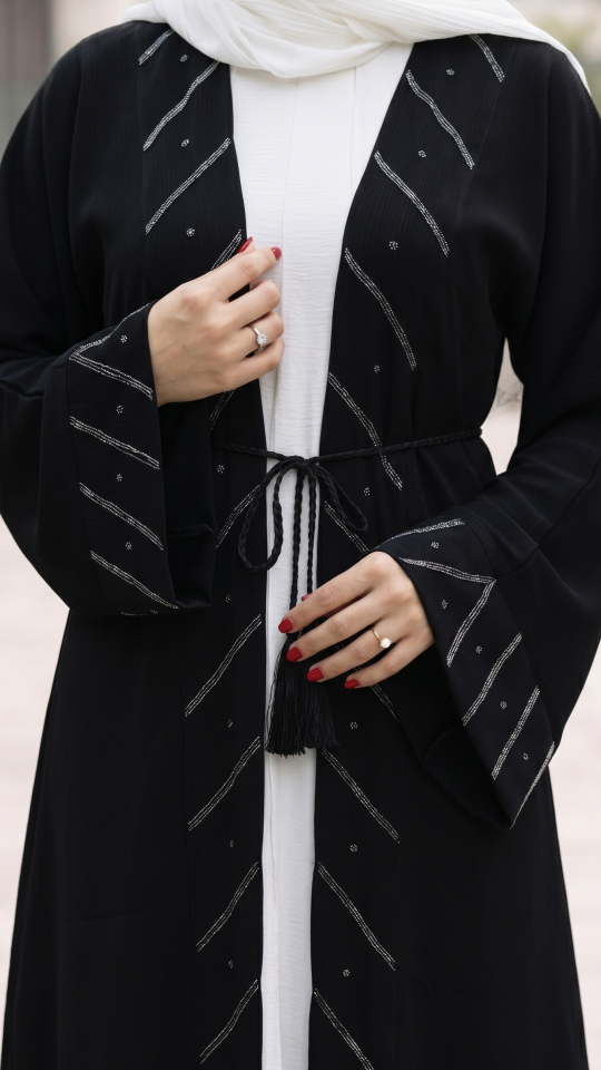 Modest Dress with a Shrug and Beads on the Front and Sleeves