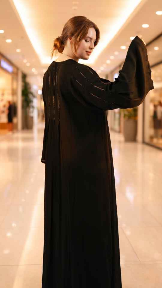 Black Zoom Abaya with Simple Handwork on the Sleeves and Back