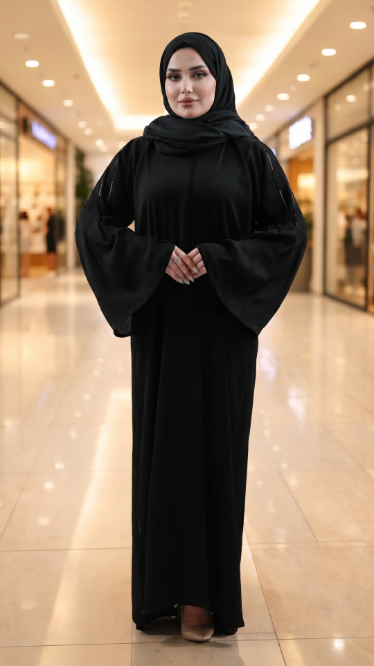 Black Zoom Abaya with Simple Handwork on the Sleeves and Back