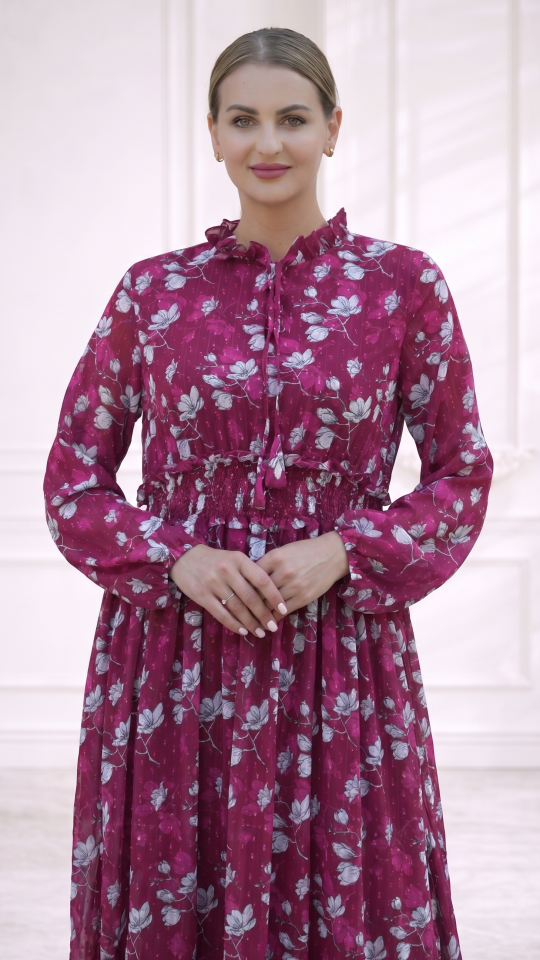 Elegant Modest Dress with Floral Print