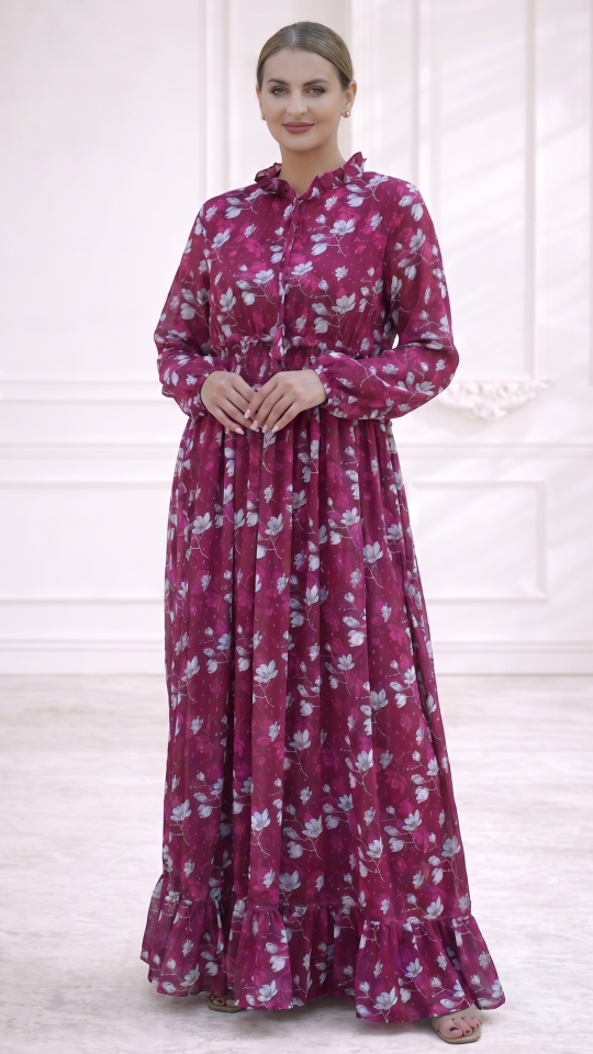 Elegant Modest Dress with Floral Print