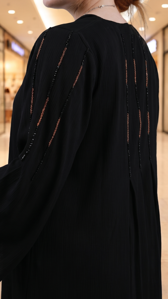 Black Zoom Abaya with Simple Handwork on the Sleeves and Back