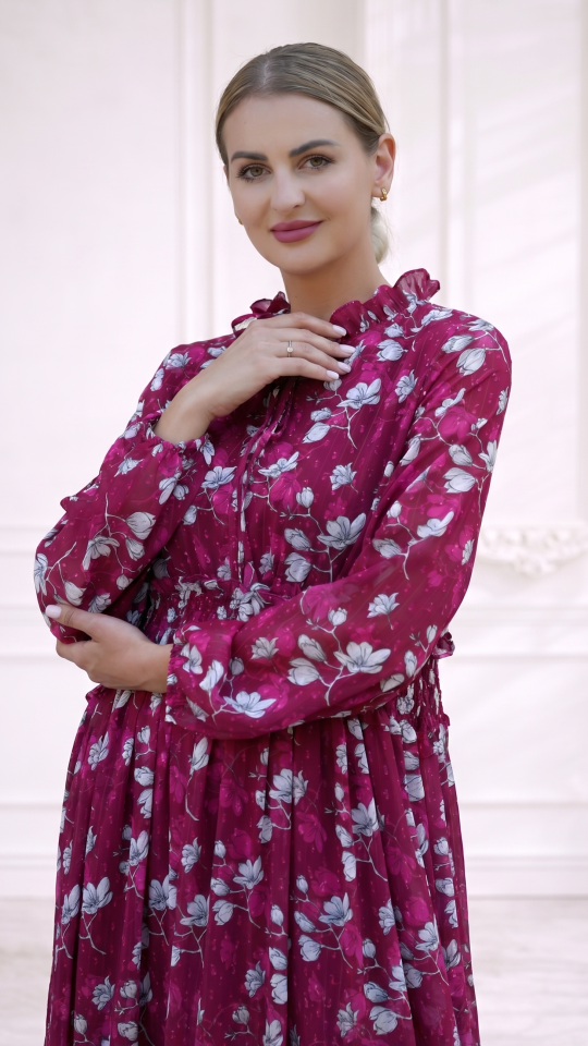 Elegant Modest Dress with Floral Print