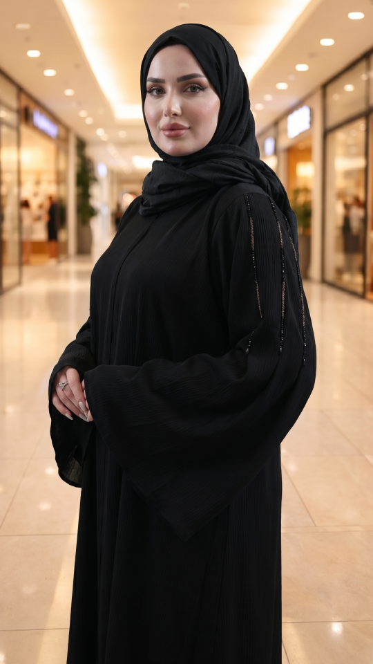 Black Zoom Abaya with Simple Handwork on the Sleeves and Back